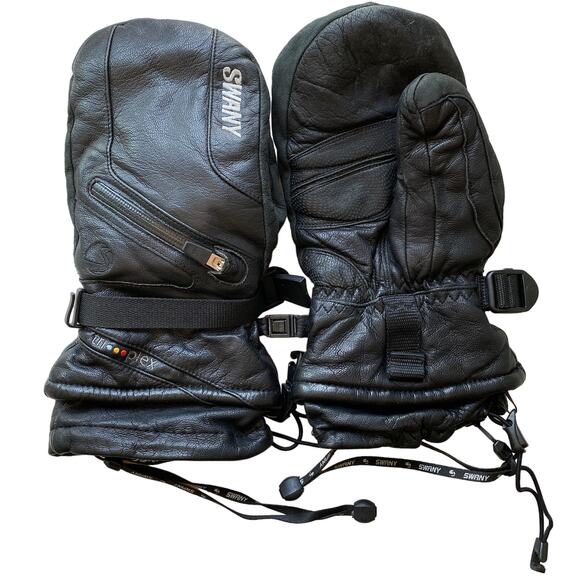 SWANY TriPlex Leather Mittens SX-44A Black Zipper Storage Ski Snowboard - Picture 1 of 16